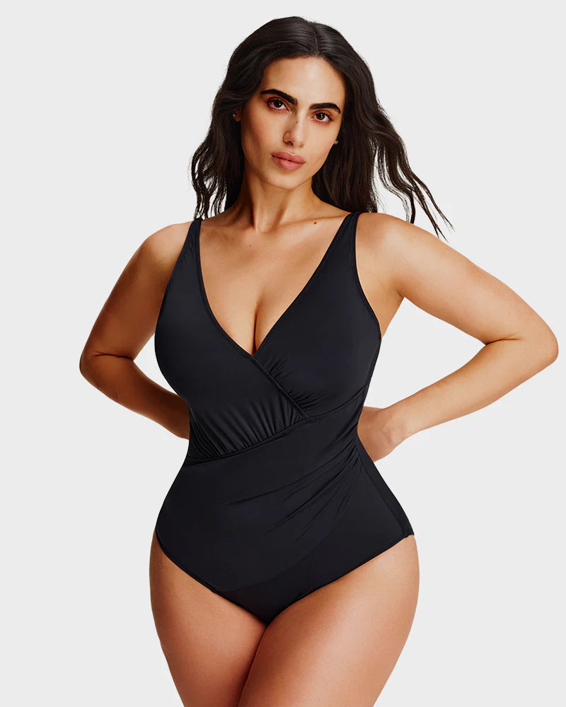Maillot de bain une pièce à encolure en V froncée avec effet sculptant