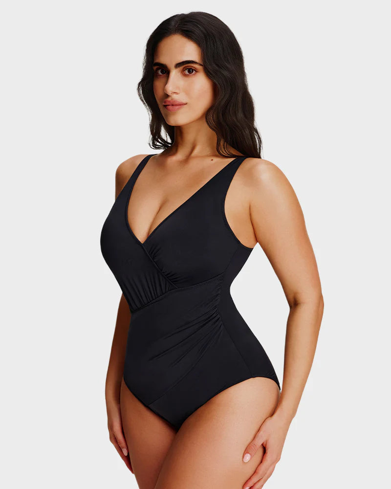 Maillot de bain une pièce à encolure en V froncée avec effet sculptant