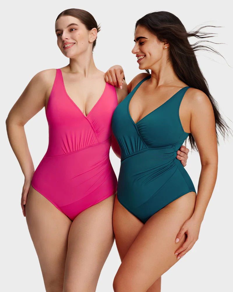 Maillot de bain une pièce à encolure en V froncée avec effet sculptant