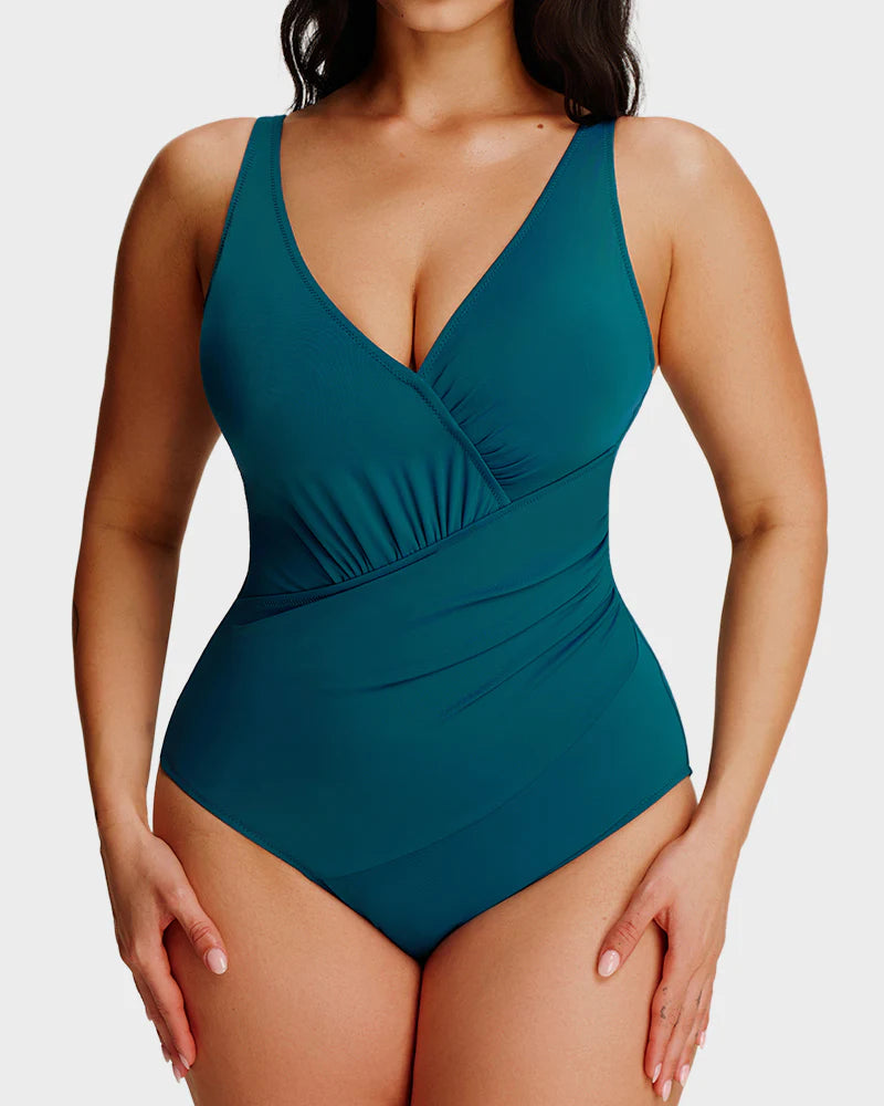 Maillot de bain une pièce à encolure en V froncée avec effet sculptant