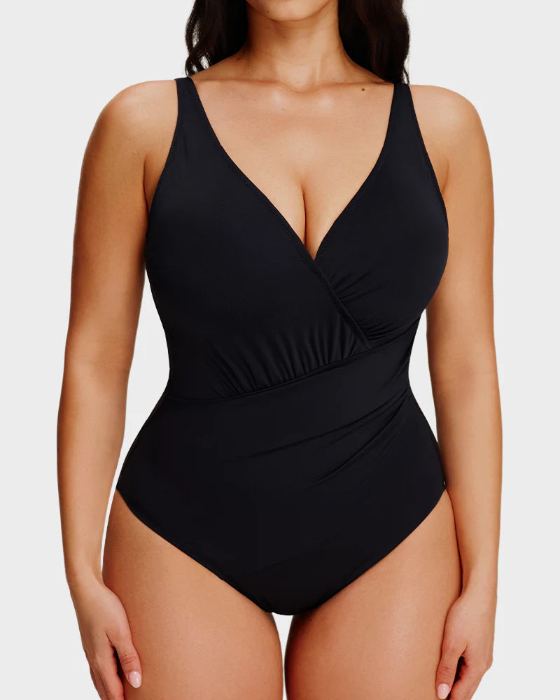 Maillot de bain une pièce à encolure en V froncée avec effet sculptant