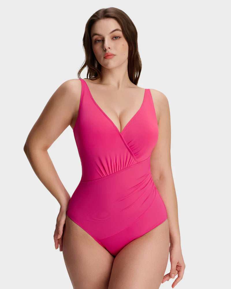 Maillot de bain une pièce à encolure en V froncée avec effet sculptant