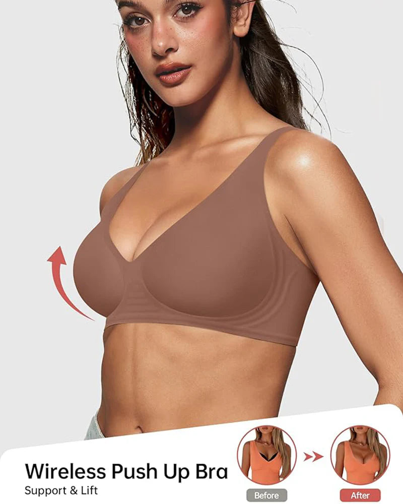 Soutien-gorge push-up sans coutures à décolleté plongeant en V, sans armatures