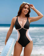 Maillot de bain une pièce à blocs de couleur avec effet gainant