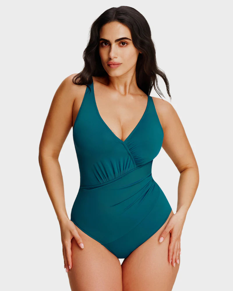 Maillot de bain une pièce à encolure en V froncée avec effet sculptant