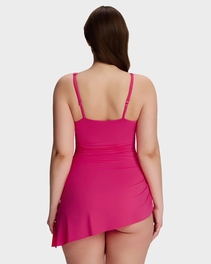 Robe de bain froncée à encolure en V avec nœuds sur les côtés et effet amincissant