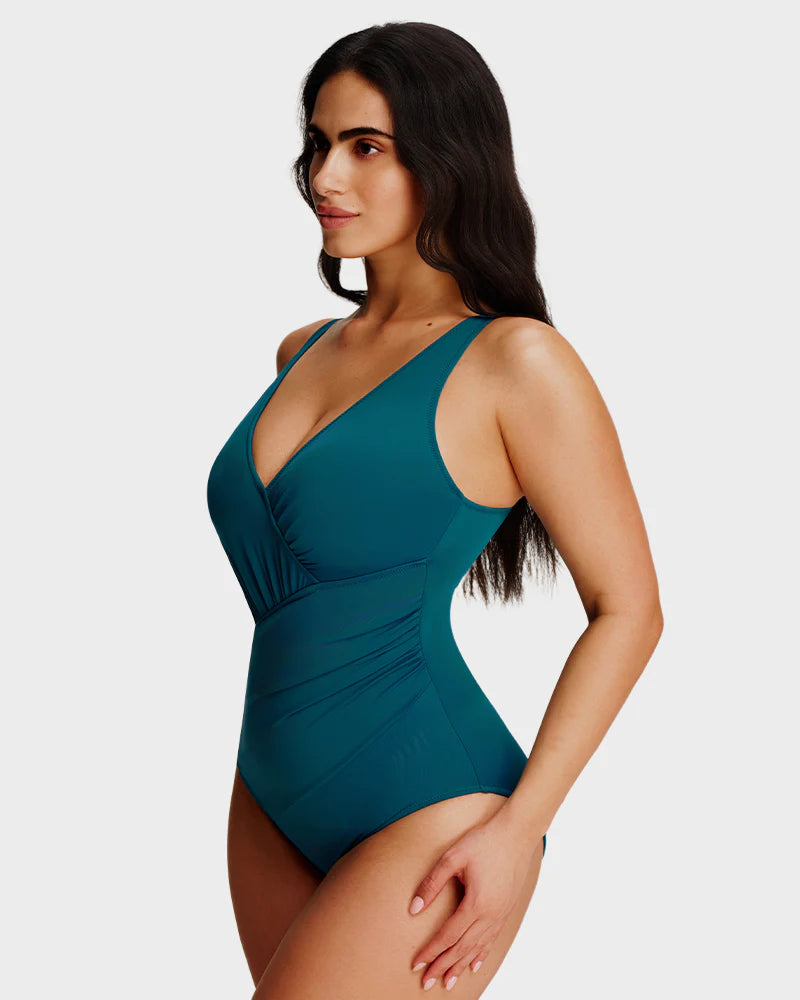 Maillot de bain une pièce à encolure en V froncée avec effet sculptant