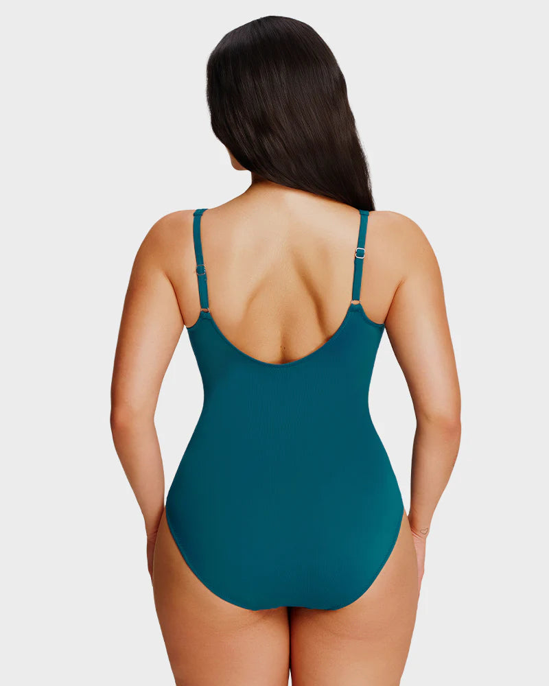 Maillot de bain une pièce à encolure en V froncée avec effet sculptant