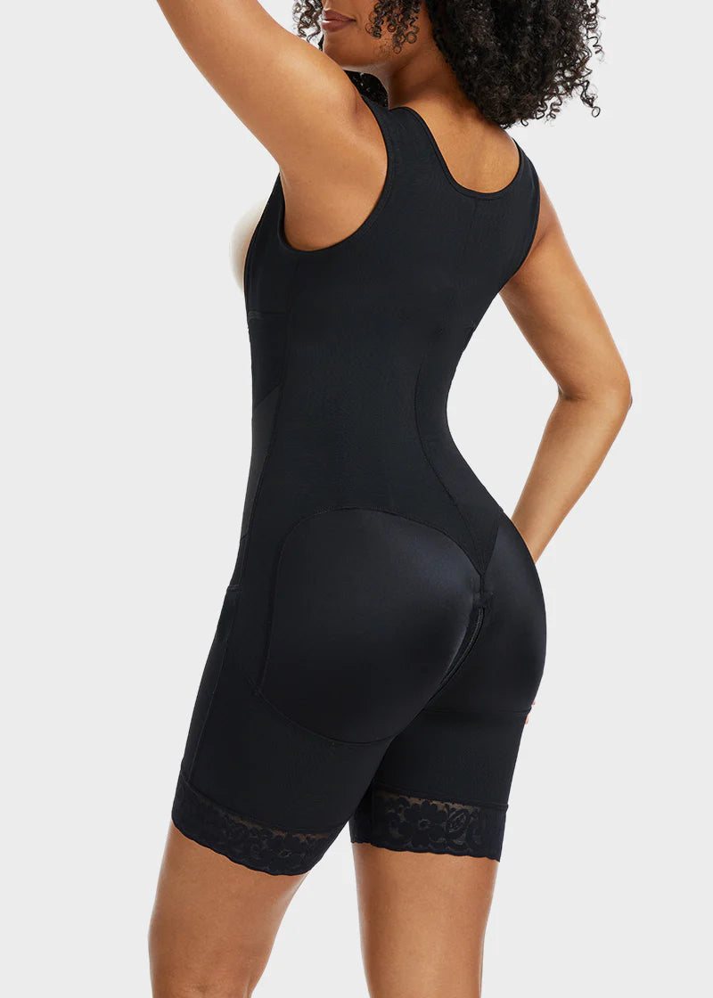 Double-layer PowerMesh open-bust full bodysuit