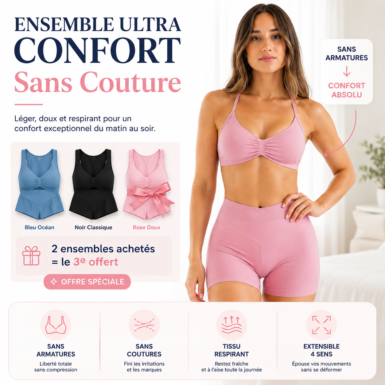 Ensemble Ultra Confort Sans Couture — Brassière + Short