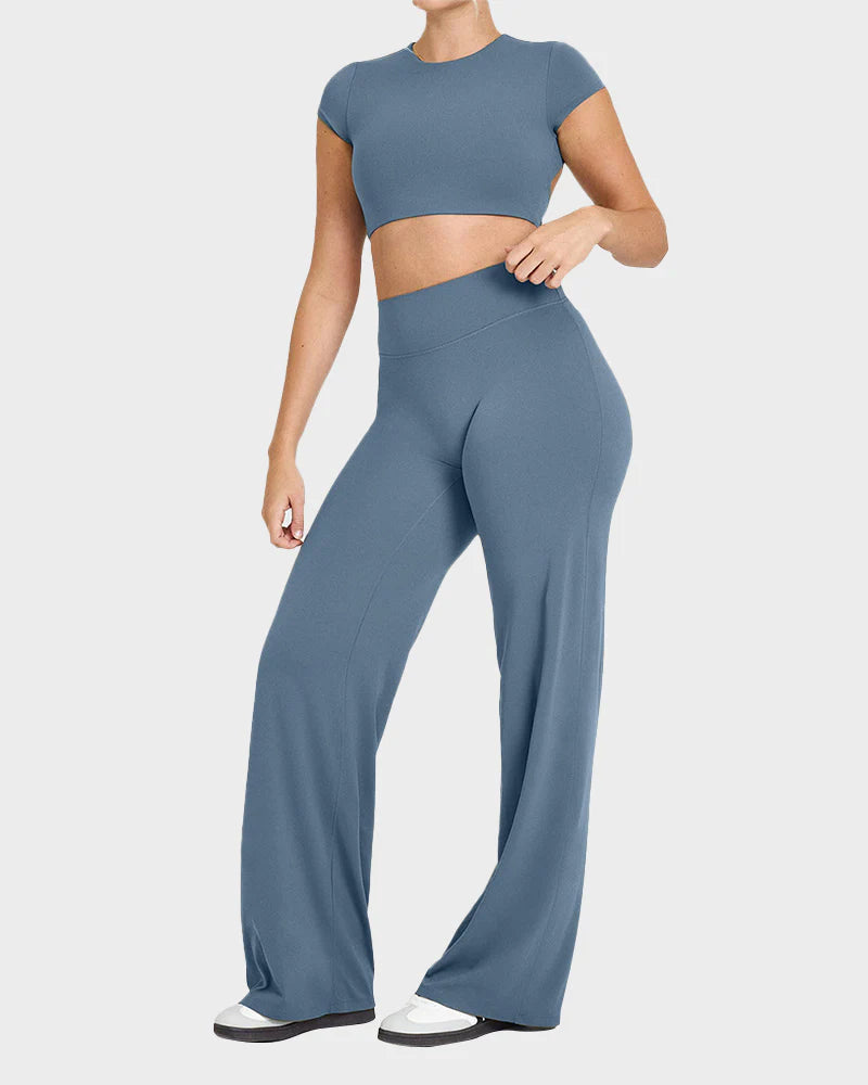 Pantalon de yoga lounge taille haute élastique à jambes larges